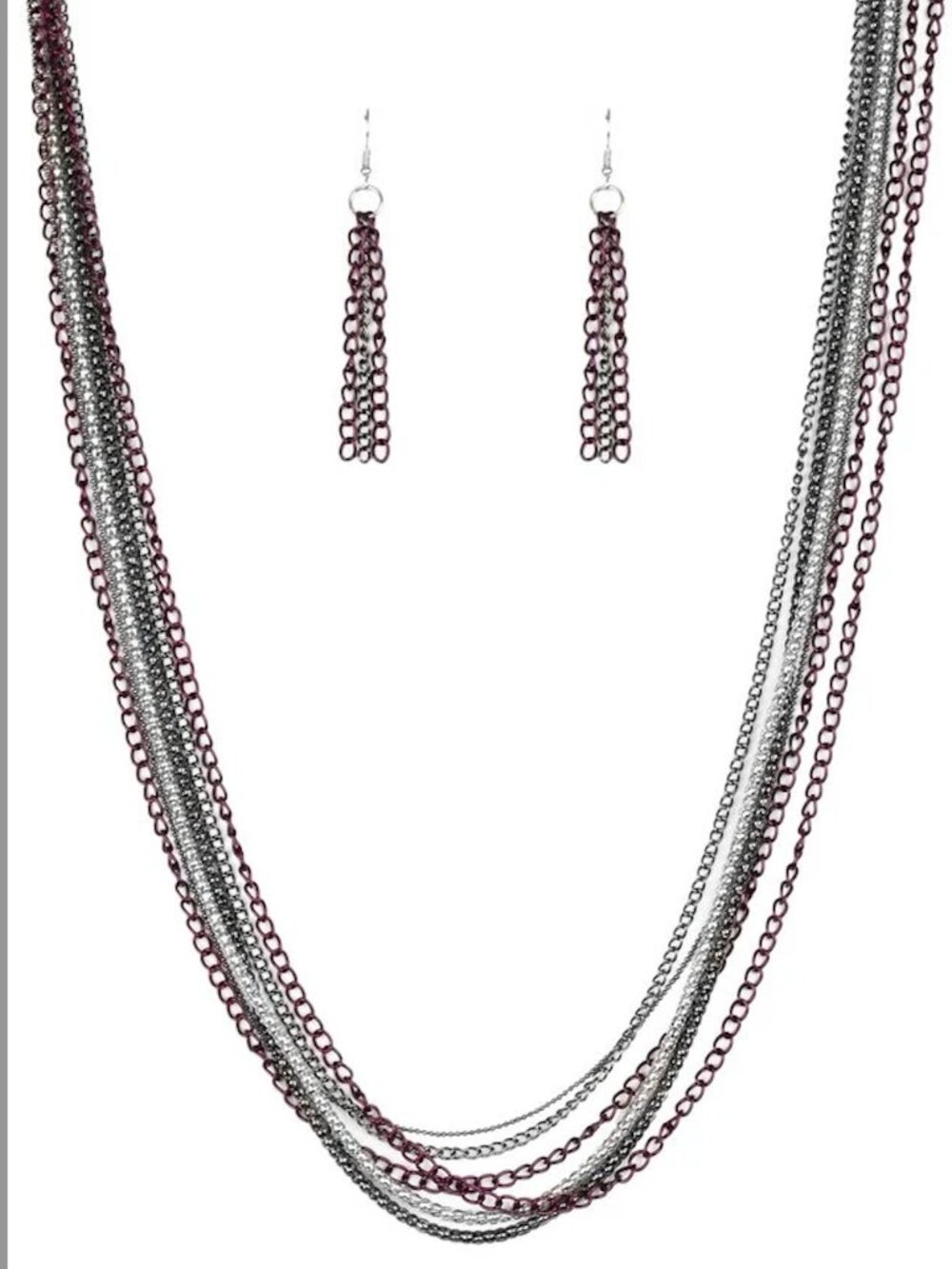 Paparazzi Colorful Calamity Purple Necklace & Earrings Set